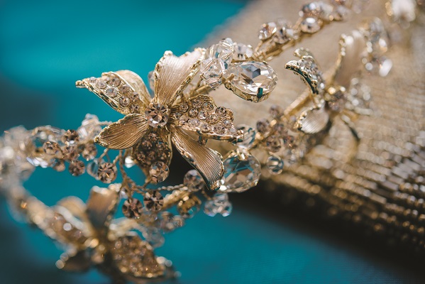  Gold Floral Headband $179; Vera’s House of Bridals.