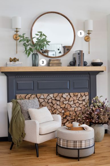 CLEAN AND CALM
Dani Petta and Kim Schaaf, co-owners and principal designers at Linen & Clove, styled this year-round mantel to reflect serenity and style.

“In January, I always think about simplifying — you get all of the clutter and gifts out. So, this [mantelscape is] very clean,” explains Petta.

 	These sconces are hardwired, but Schaaf says there are many sconce options available now with rechargeable bulbs and even remotes, eliminating the need for hardwiring.
 	There’s no need to buy all new pieces to deck out your mantel, says Petta. “Anybody could do a [similar look] with items you have in your home,” she says.

Or, shop secondhand to find hidden gems that you can weave into your look.