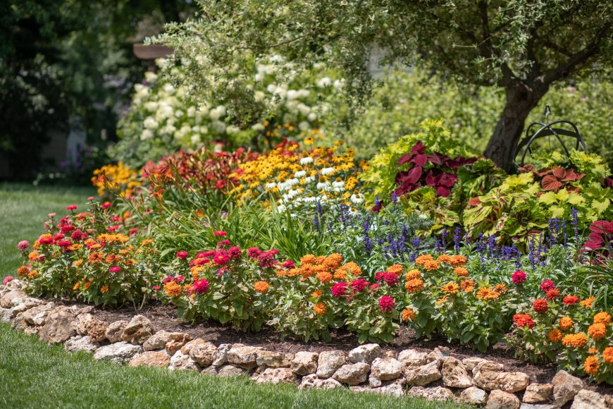 This stone border is comprised of stones from Hemenway’s sister’s home in the country, the neighbor’s and her parent’s home. Over time, she hauled them to her backyard and placed them herself.