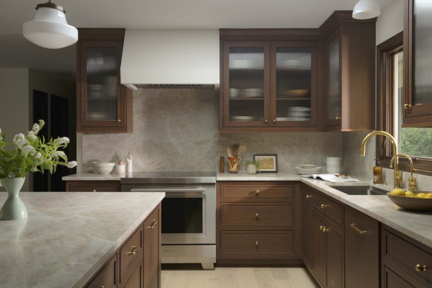 All of the kitchen cabinets were Amish-made to ensure a fully customized kitchen. “A lot of these are not standard-sized cabinets,” says Calnin. “We would have had a lot of challenges if we’d gone to a cabinet showroom.”