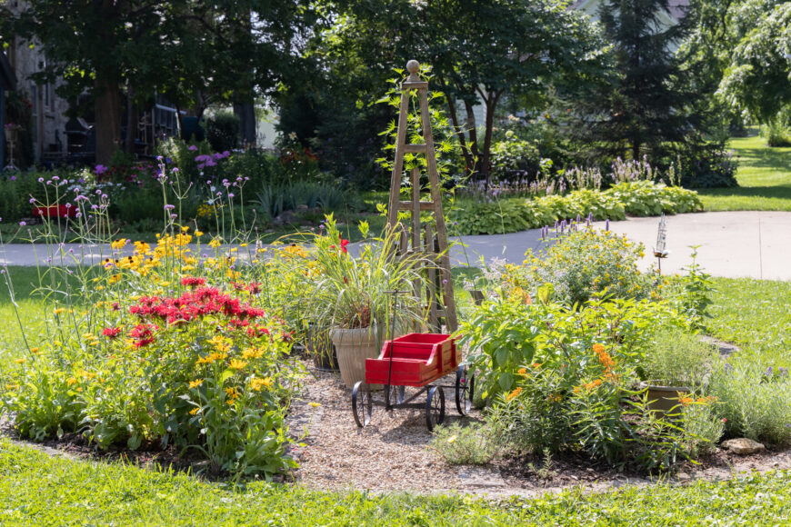 Alongside the museum, an herb garden features a mix of annuals and perennials, originally established as an Eagle Scout project.